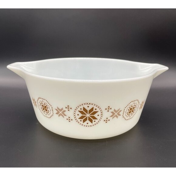 Vintage Pyrex Casserole Dish Town Country Snowflake Brown White 475-B 2.5 Quart - Picture 4 of 10